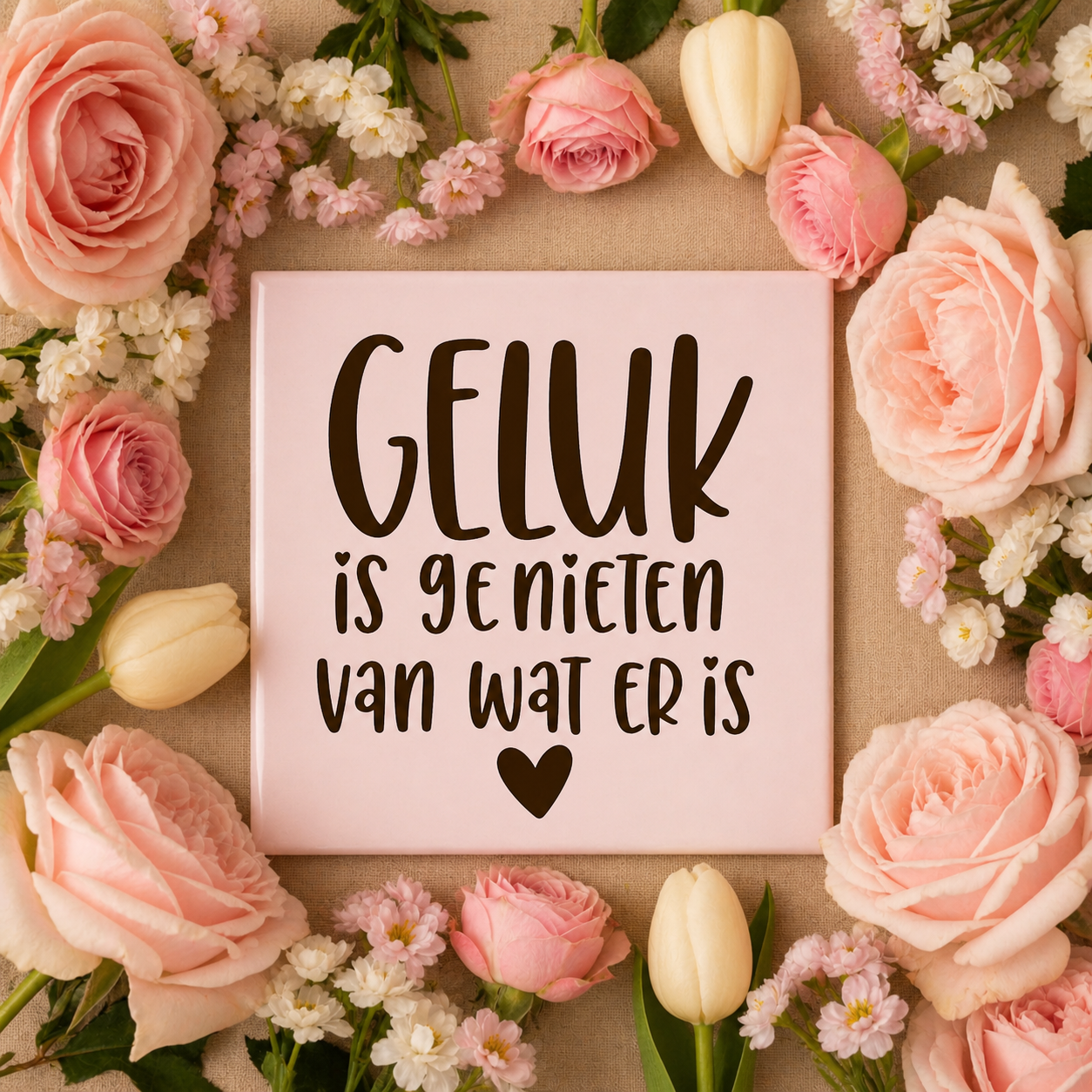 Tegeltje 'Geluk is genieten van wat er is'