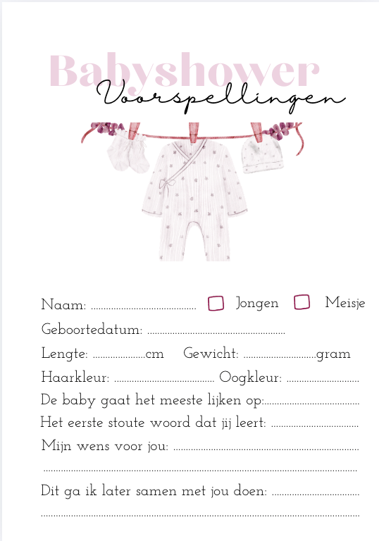 Invulkaart A5 Babyshower Roze - Set van 10 🍼✨