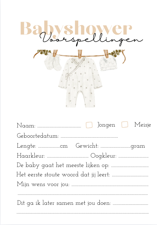 Invulkaart A5 Babyshower Beige - Set van 10 🍼✨