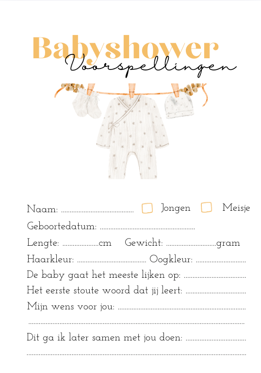 Invulkaart A5 Babyshower Geel - Set van 10 🍼✨