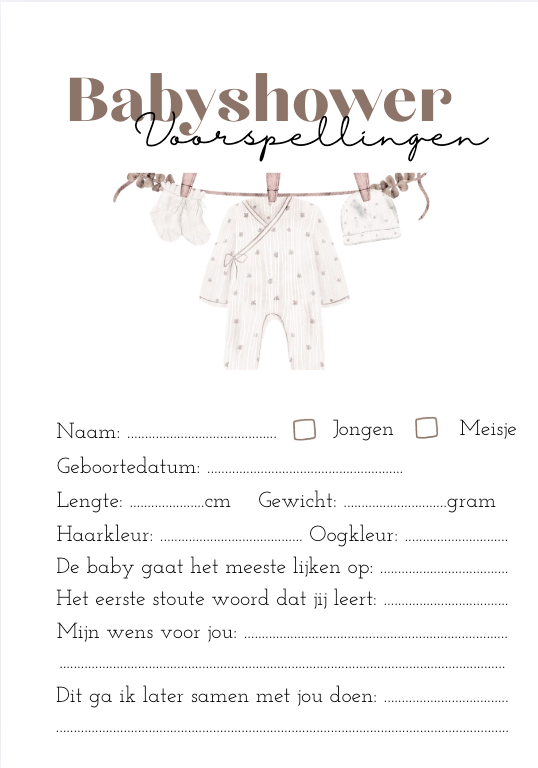 Invulkaart A5 Babyshower Bruin - Set van 10 🍼✨