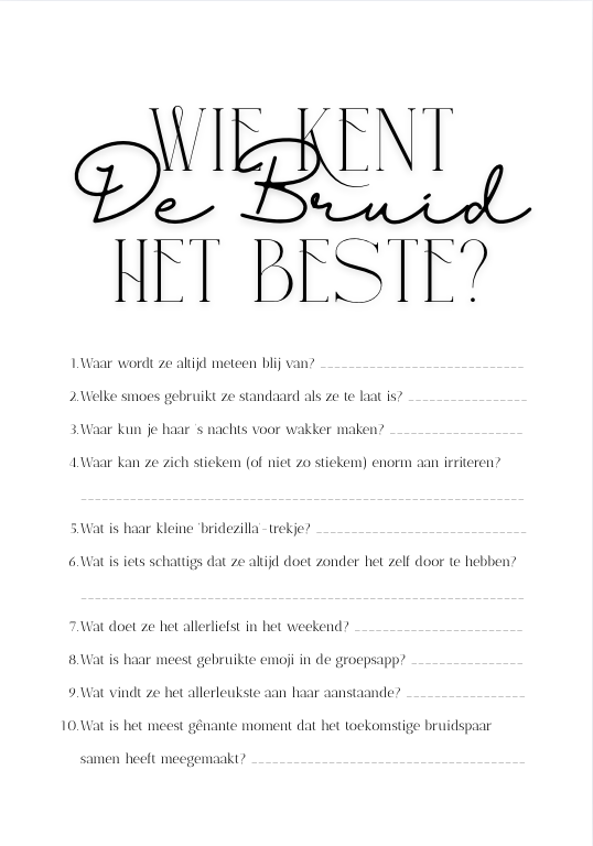 Invulkaart A5 Vrijgezellenfeest Basic - Set van 10 🥂