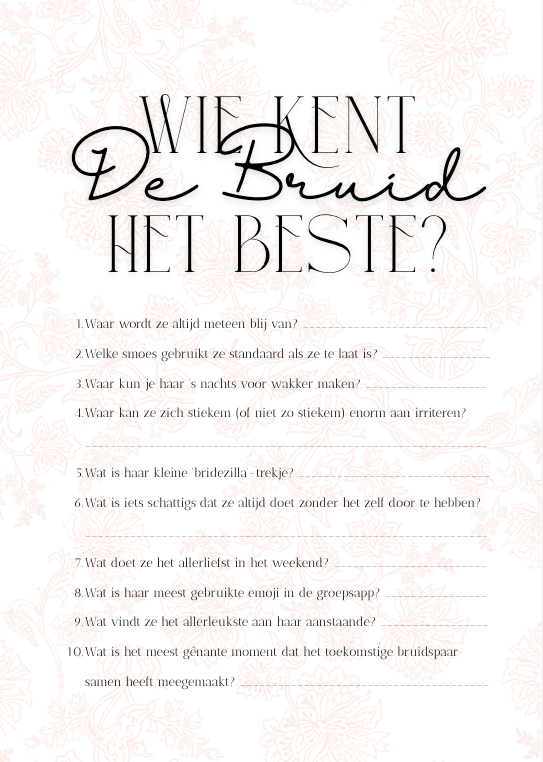 Invulkaart A5 Vrijgezellenfeest met Patroon - Set van 10 🥂