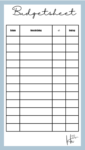 A6 Budgetsheet (set van 6 stuks)